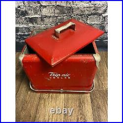 Vintage Trip-Nic Metal Red Cooler Ice Chest, Progress Refrigerator Co