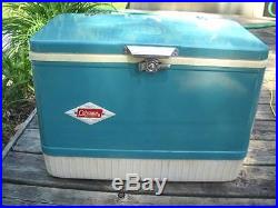 Vintage Turquoise COLEMAN Metal Cooler Super Clean Ice Chest 1960's