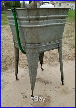 Vintage WASH TUB cooler, planter, country garden, casters+