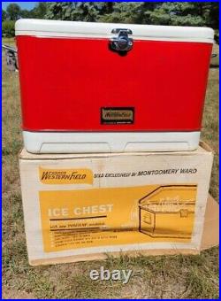 Vintage Wards Western Field Metal Cooler Ice Chest 1950s With Tray Box Red White