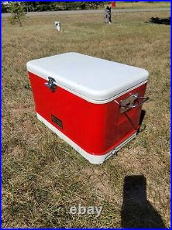 Vintage Wards Western Field Metal Cooler Ice Chest 1950s With Tray Box Red White