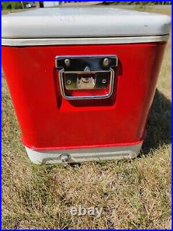 Vintage Wards Western Field Metal Cooler Ice Chest 1950s With Tray Box Red White