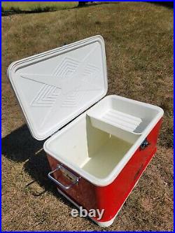 Vintage Wards Western Field Metal Cooler Ice Chest 1950s With Tray Box Red White