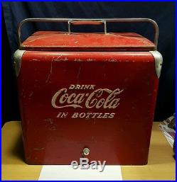 Vintage metal Coca Cola cooler picnic basket Coke