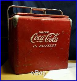 Vintage metal Coca Cola cooler picnic basket Coke