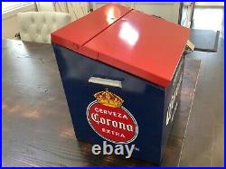 Vintage metal cerveza corona extra beer cooler steel box made in Mexico 17x16