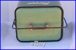 Vintage rare green Pleasure Chest cooler with tray metal camping VW camper