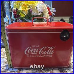 Vintage red metal Coca-Cola ice chest cooler