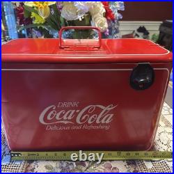 Vintage red metal Coca-Cola ice chest cooler