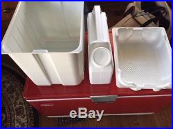 Vintage1970's large red Coleman cooler with 3 inserts