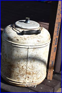 Vntg Ceramic Cooler, w spicket, wrapped in metal, Cork lid, handle. Approx 15 T