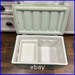 Vtg 11-74 Coleman Green Metal White Cooler Ice Chest With Spout, Opener & Tray Vtg 11-74 Coleman Green Metal White Cooler Ice Chest With Spout, Opener & Tray