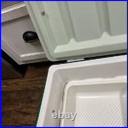 Vtg 11-74 Coleman Green Metal White Cooler Ice Chest With Spout, Opener & Tray Vtg 11-74 Coleman Green Metal White Cooler Ice Chest With Spout, Opener & Tray
