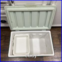 Vtg 11-74 Coleman Green Metal White Cooler Ice Chest With Spout, Opener & Tray Vtg 11-74 Coleman Green Metal White Cooler Ice Chest With Spout, Opener & Tray