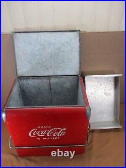 Vtg 1940's Drink Coca-Cola in Bottles Soda Metal Cooler Ice Chest Action with Tray