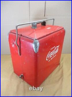 Vtg 1940's Drink Coca-Cola in Bottles Soda Metal Cooler Ice Chest Action with Tray