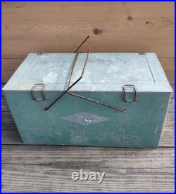 Vtg 1940s ICE BOX galvanized metal chest green w ice box cooler & lid Vtg 1940s ICE BOX galvanized metal chest green w ice box cooler & lid