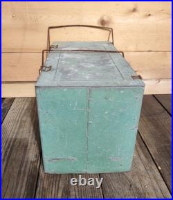 Vtg 1940s ICE BOX galvanized metal chest green w ice box cooler & lid Vtg 1940s ICE BOX galvanized metal chest green w ice box cooler & lid