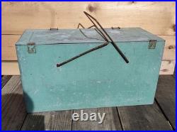 Vtg 1940s ICE BOX galvanized metal chest green w ice box cooler & lid Vtg 1940s ICE BOX galvanized metal chest green w ice box cooler & lid