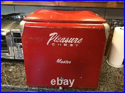 Vtg 1950 PLEASURE CHEST MASTER Metal Ice Box Coca Cola Soda Cooler Bottle Opener