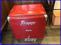 Vtg 1950 PLEASURE CHEST MASTER Metal Ice Box Coca Cola Soda Cooler Bottle Opener