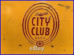 Vtg 1950's City Club Beer Picnic Cooler Embossed Sign Metal Letters Schmidt
