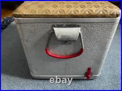 Vtg. 1950s Cronstrom Cronco Aluminum Cooler Gold Vinyl Atomic Pattern Lid/Seat
