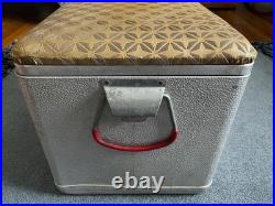Vtg. 1950s Cronstrom Cronco Aluminum Cooler Gold Vinyl Atomic Pattern Lid/Seat