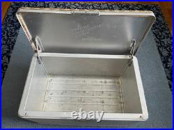 Vtg. 1950s Cronstrom Cronco Aluminum Cooler Gold Vinyl Atomic Pattern Lid/Seat
