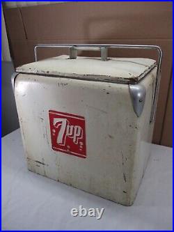 Vtg 1950s Embossed 7up Metal Cooler Progress Refrigerator & Drain Plug Coca-Cola
