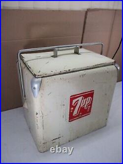 Vtg 1950s Embossed 7up Metal Cooler Progress Refrigerator & Drain Plug Coca-Cola