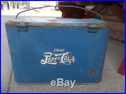 Vtg 1950s Pepsi Cola Double Dot Blue Metal Cooler Ice Chest Original Paint