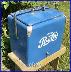 Vtg 1950s Pepsi Cola Soda Pop Cooler Metal Ice Chest With Sandwich Tray