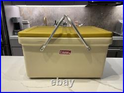 Vtg 1970's COLEMAN Double Metal Handle Cooler Beige Mustard Yellow With Spout US Vtg 1970's COLEMAN Double Metal Handle Cooler Beige Mustard Yellow With Spout US