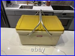 Vtg 1970's COLEMAN Double Metal Handle Cooler Beige Mustard Yellow With Spout US Vtg 1970's COLEMAN Double Metal Handle Cooler Beige Mustard Yellow With Spout US
