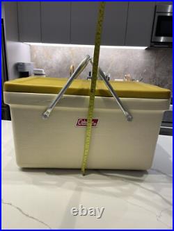Vtg 1970's COLEMAN Double Metal Handle Cooler Beige Mustard Yellow With Spout US Vtg 1970's COLEMAN Double Metal Handle Cooler Beige Mustard Yellow With Spout US