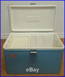 Vtg 1970s Coleman Baby Blue Metal Cooler Ice Chest Turquoise Retro