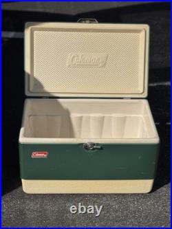 Vtg 1970s Large Coleman Green White Metal Cooler Ice Chest