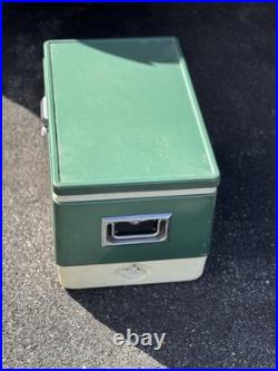 Vtg 1970s Large Coleman Green White Metal Cooler Ice Chest