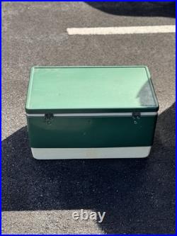 Vtg 1970s Large Coleman Green White Metal Cooler Ice Chest