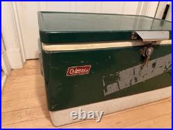 Vtg 1970s Large Coleman Green White Metal / Plastic Camping Cooler