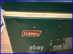 Vtg 1970s Large Coleman Green White Metal / Plastic Camping Cooler