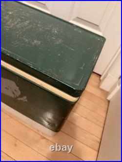 Vtg 1970s Large Coleman Green White Metal / Plastic Camping Cooler