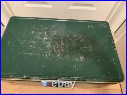Vtg 1970s Large Coleman Green White Metal / Plastic Camping Cooler