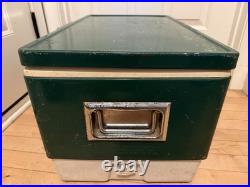 Vtg 1970s Large Coleman Green White Metal / Plastic Camping Cooler