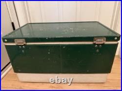 Vtg 1970s Large Coleman Green White Metal / Plastic Camping Cooler