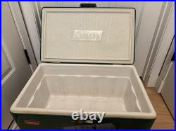 Vtg 1970s Large Coleman Green White Metal / Plastic Camping Cooler