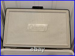 Vtg 1970s Large Coleman Green White Metal / Plastic Camping Cooler