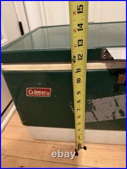 Vtg 1970s Large Coleman Green White Metal / Plastic Camping Cooler