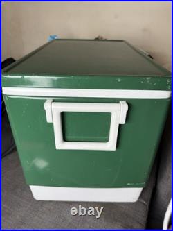 Vtg 1970s Large Coleman Green White Metal / Plastic Cooler